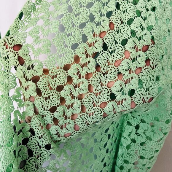 Leshop Sherbet Green Open Knit Short Sleeve Crochet Lace Cardigan Swim Cover - Picture 4 of 9